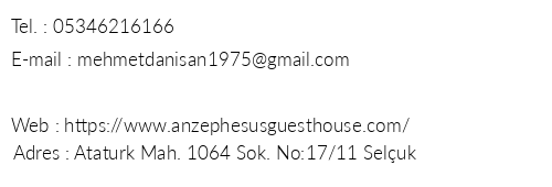 Anz Guest House telefon numaralar, faks, e-mail, posta adresi ve iletiim bilgileri